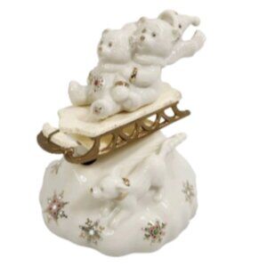 Lenox China Jewels Musical Figurine “Teddies on Sleigh” Plays Jingle Bells w/box